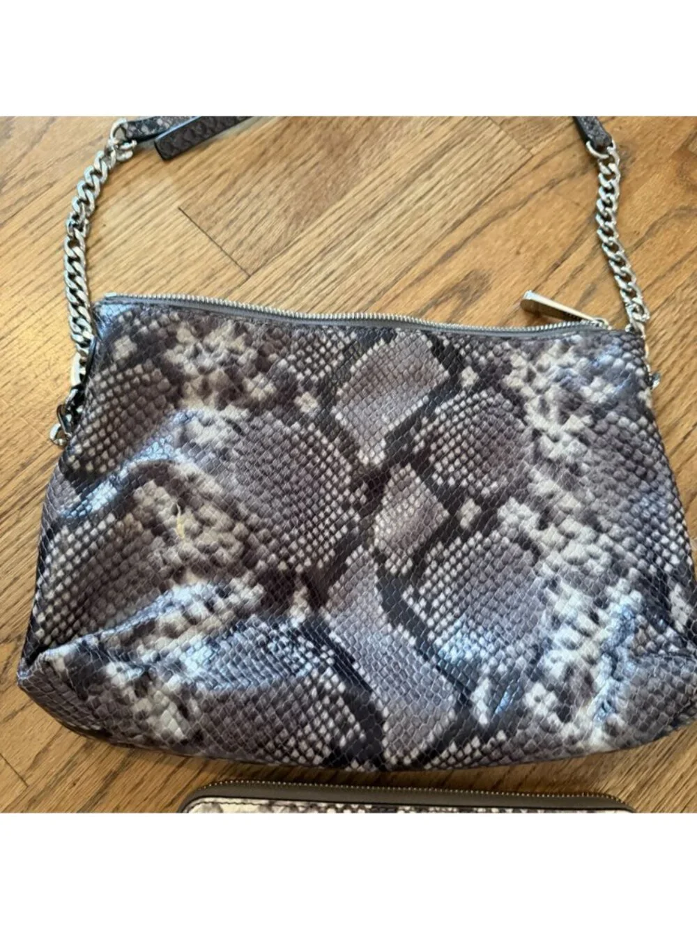 Michael Kors Womens Cross Body Snake Print Purse and Matching Wallet
